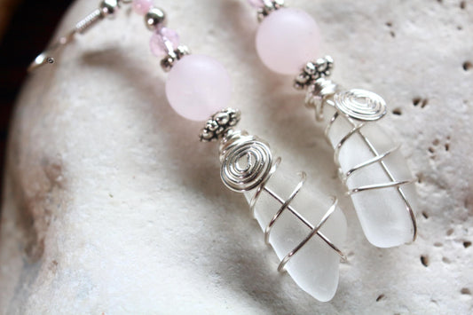 Rose Quartz Sea Glass Earrings