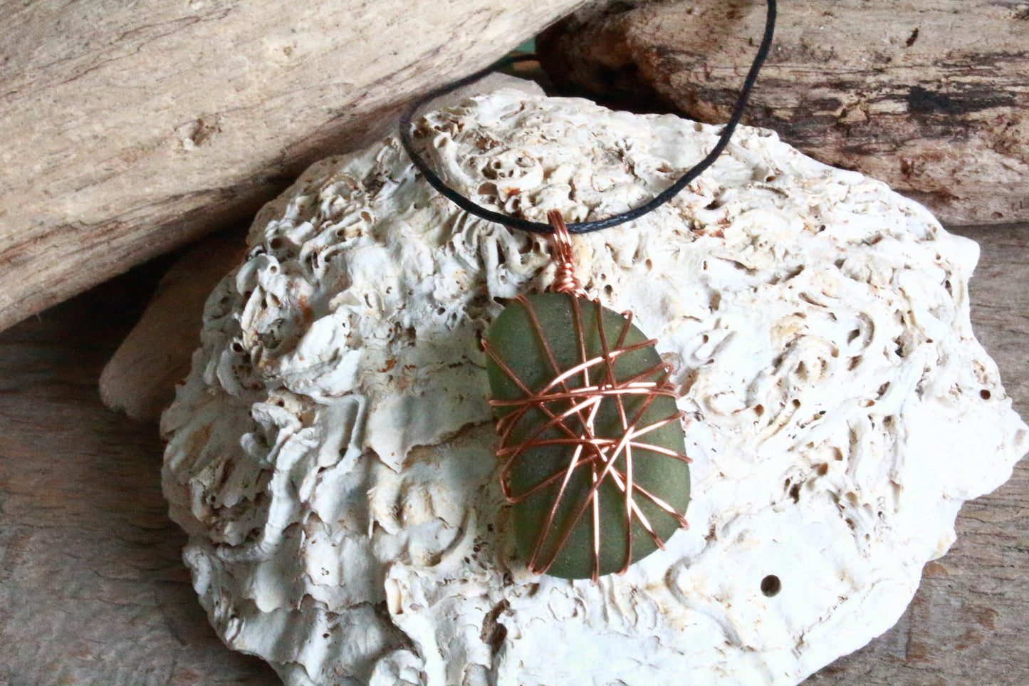 Copper Wire Green Sea Glass Pendant