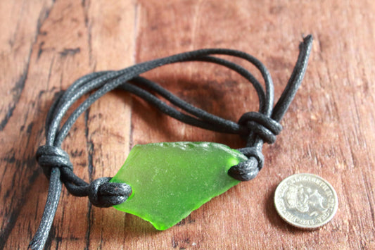 Kelly Green Unisex Cord Sea Glass Bracelet