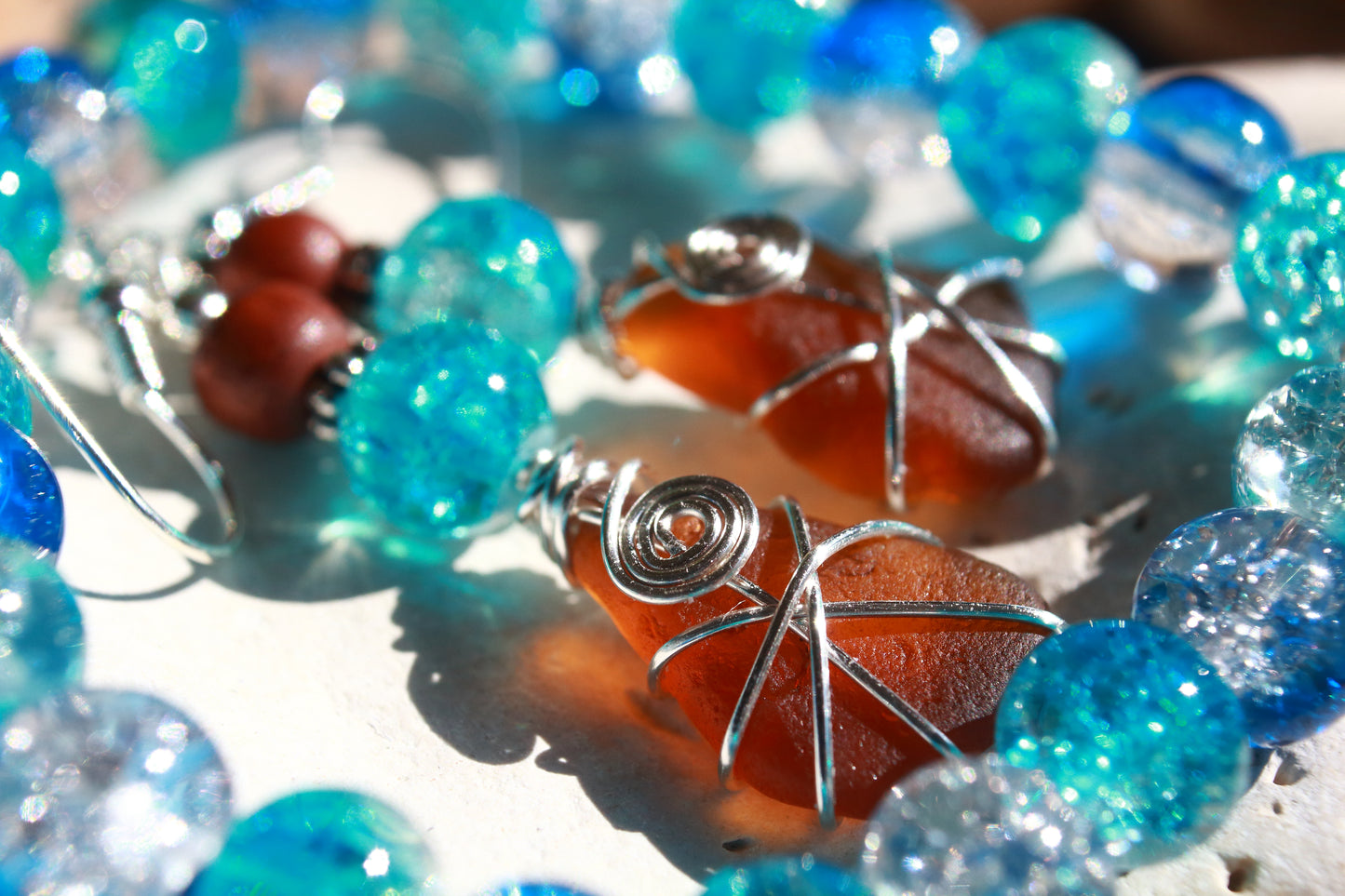 Tropical Waters Sea Glass Bracelet and Earrings Jewellery Set