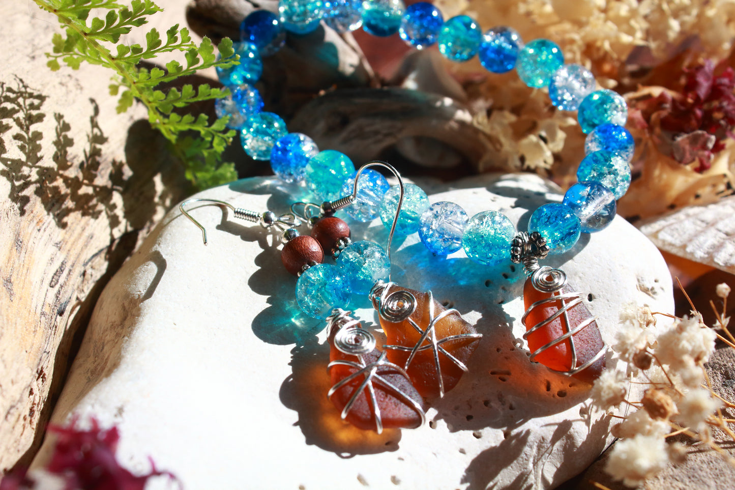 Tropical Waters Sea Glass Bracelet and Earrings Jewellery Set