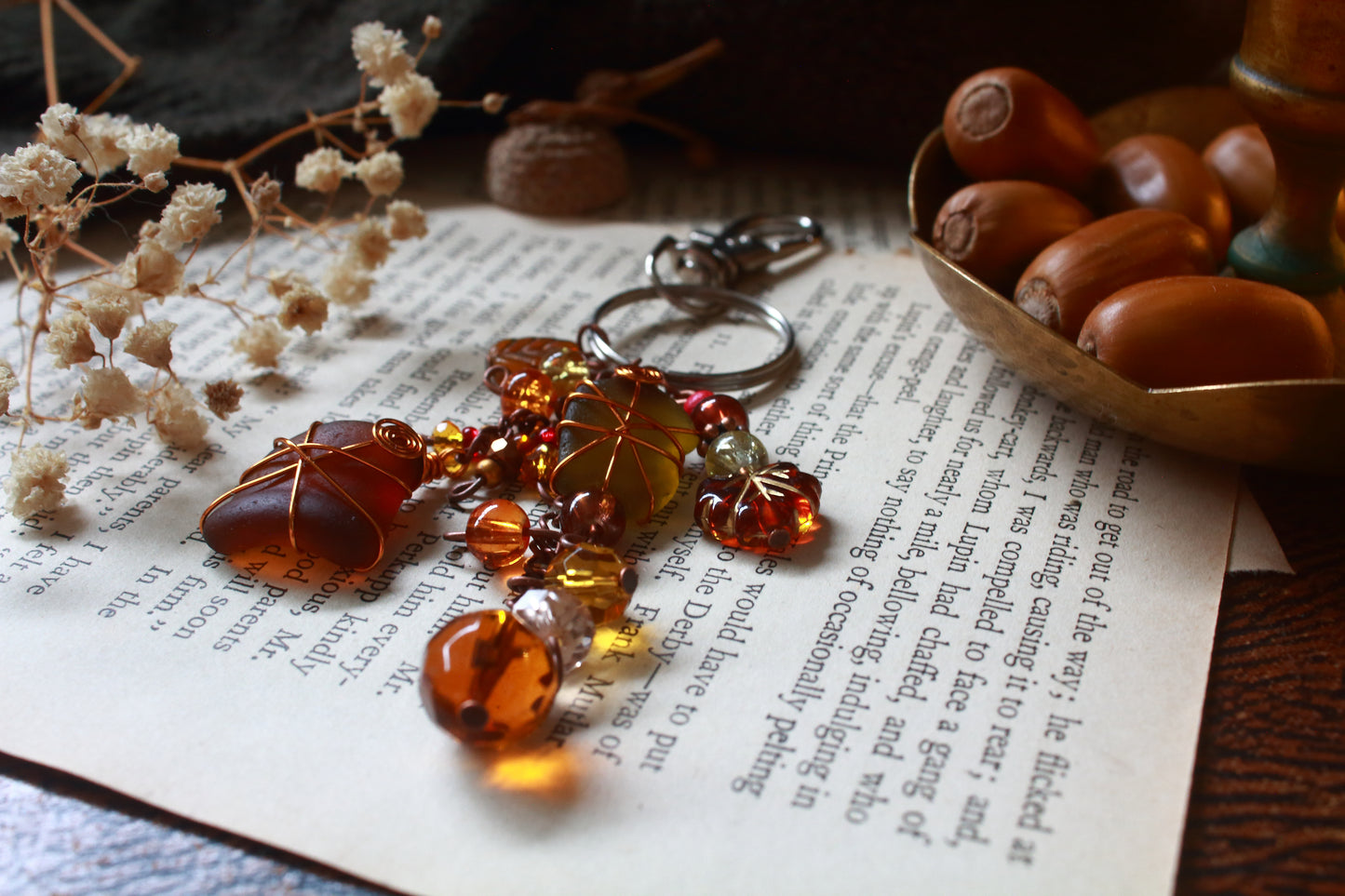Autumn Sea Glass Bag Charm