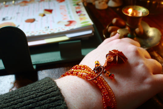 Autumn Sea Glass Beaded Stretch Bracelet