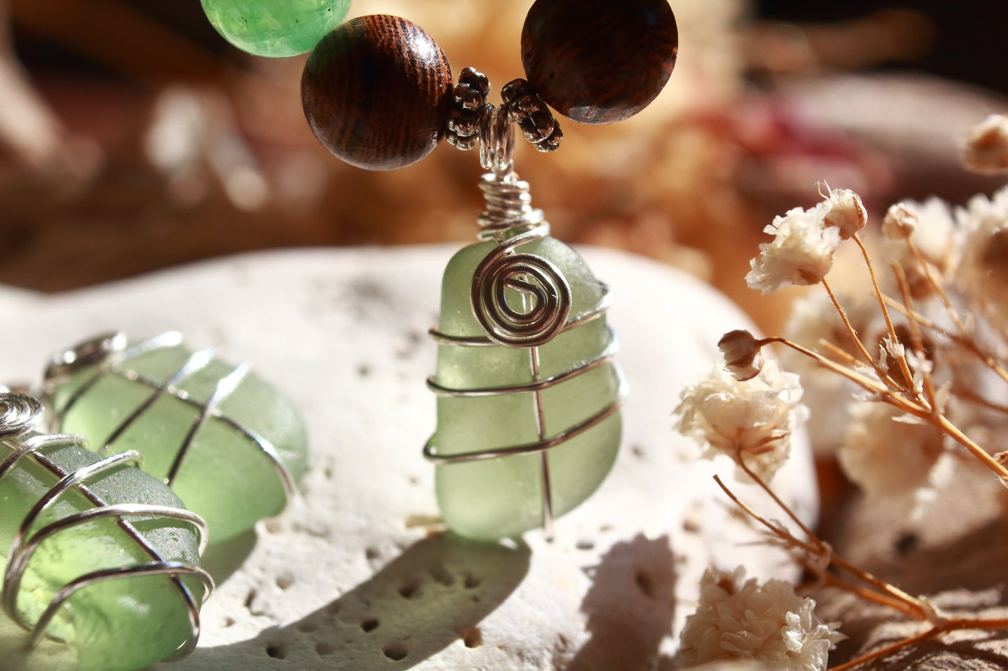 Forest Floor Sea Glass Bracelet and Earrings Jewellery Set