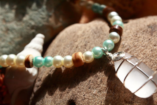 Sea Glass & Shell Silver Beach Bangle