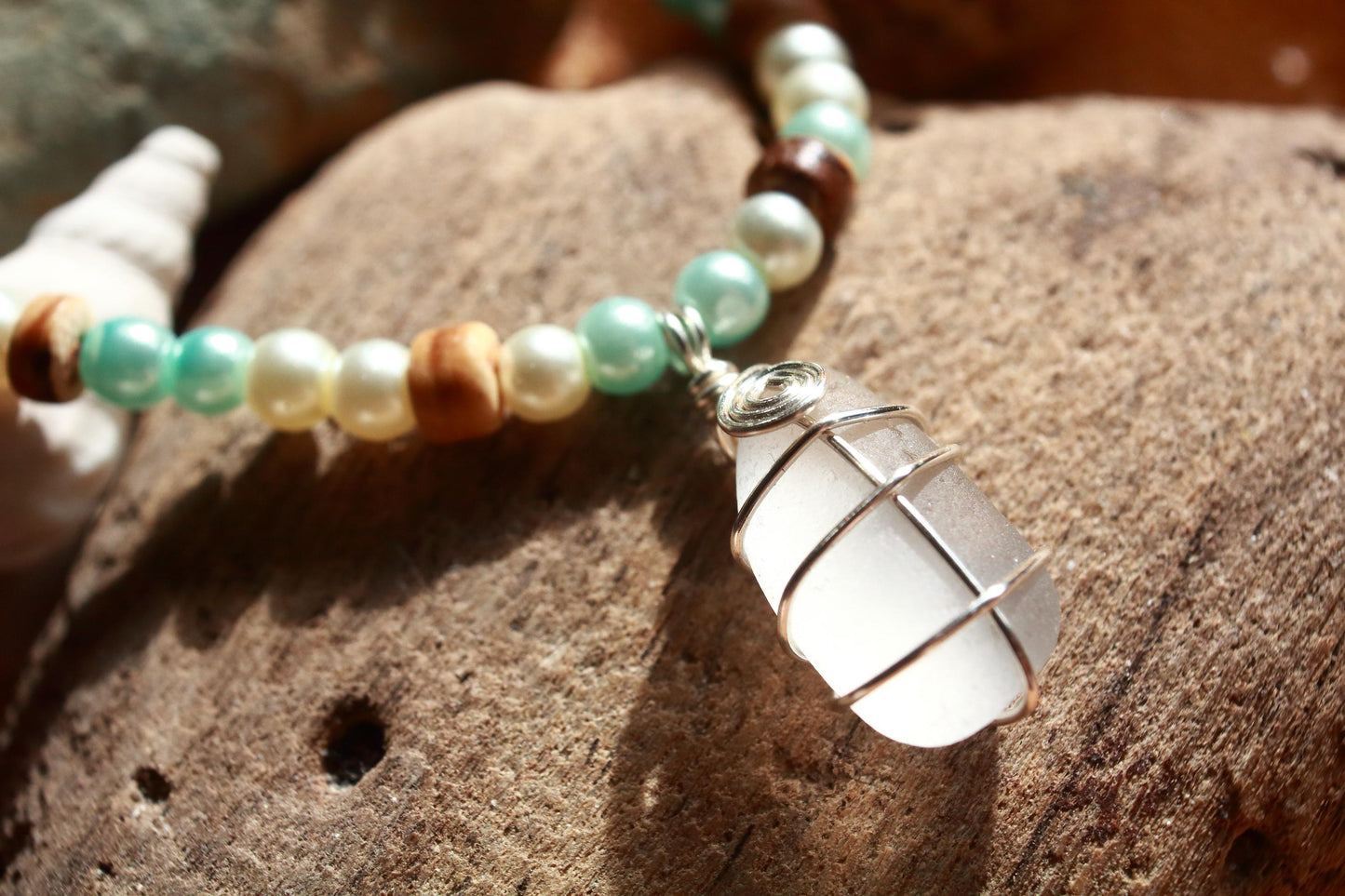 Sea Glass & Shell Silver Beach Bangle