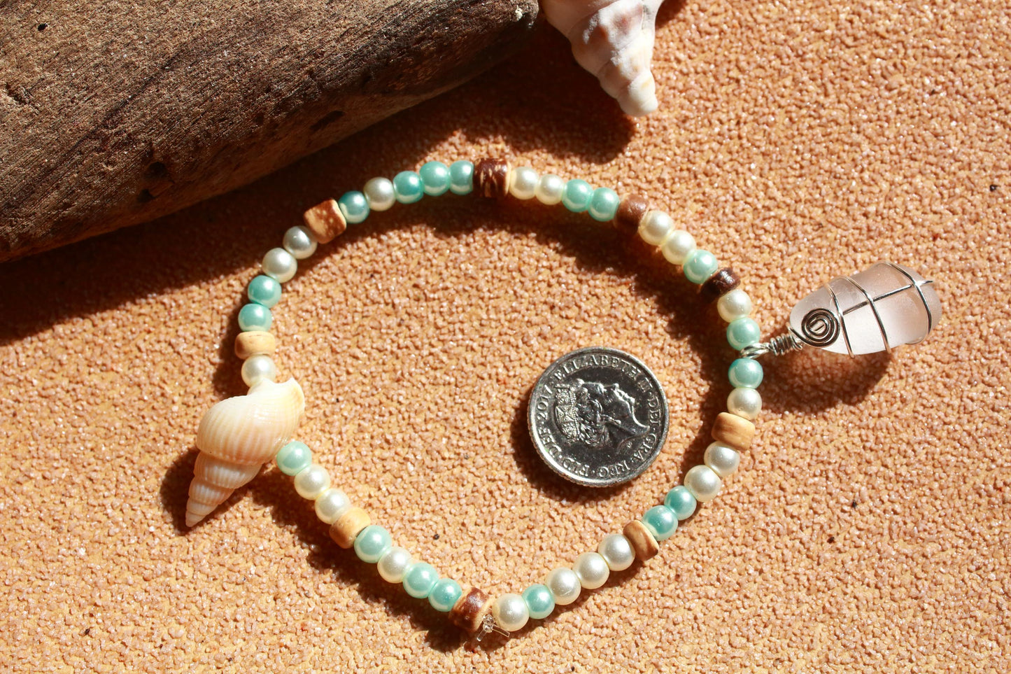 Sea Glass & Shell Silver Beach Bangle