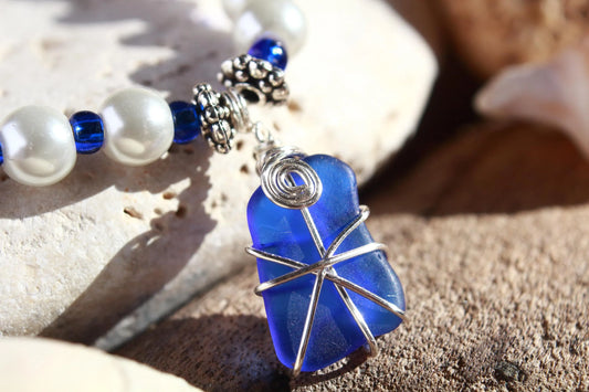 Cobalt Blue Beaded Pearl Bracelet