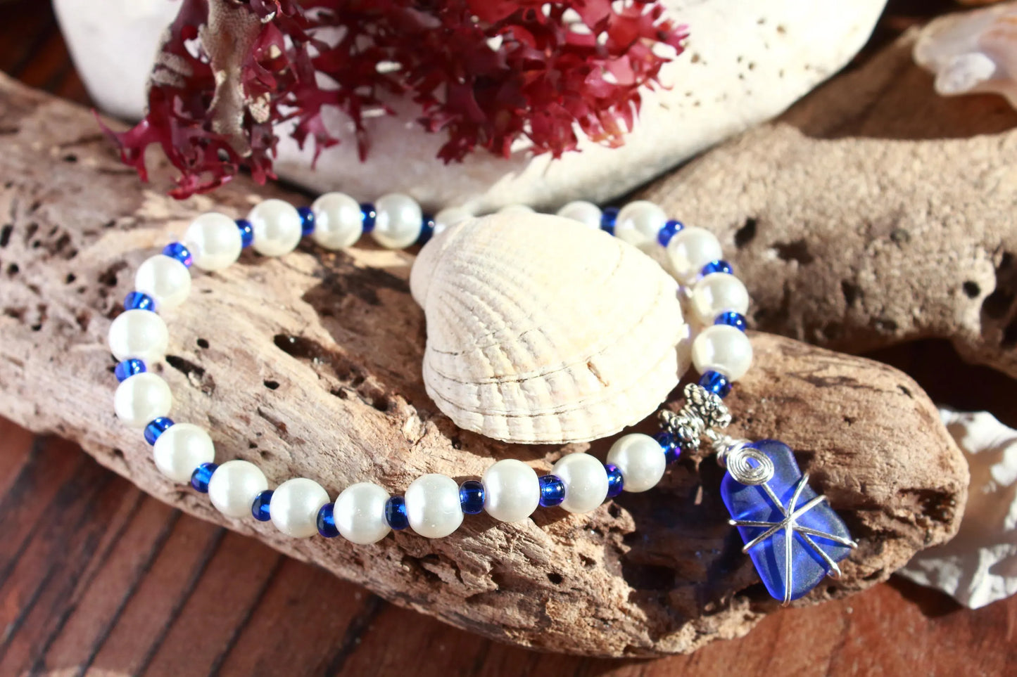 Cobalt Blue Beaded Pearl Bracelet