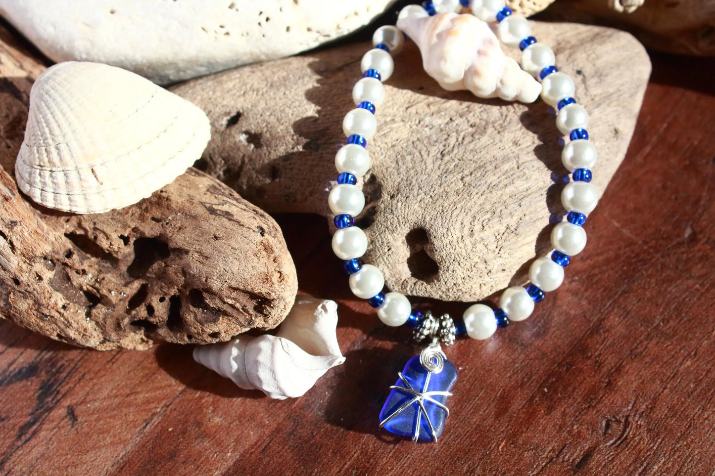 Cobalt Blue Beaded Pearl Bracelet
