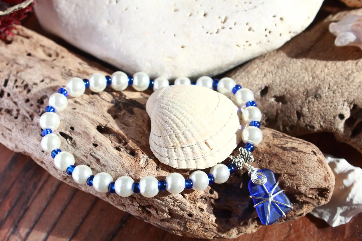 Cobalt Blue Beaded Pearl Bracelet