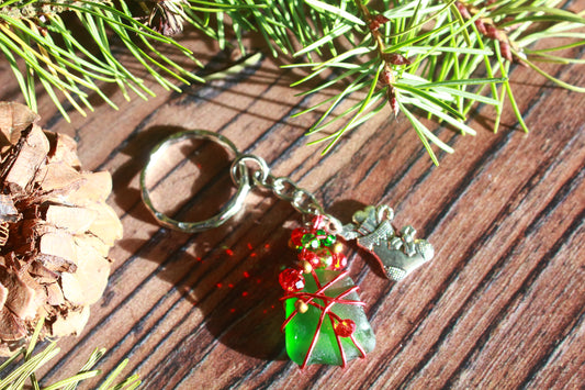 Christmas Sea Glass Beaded Keyring