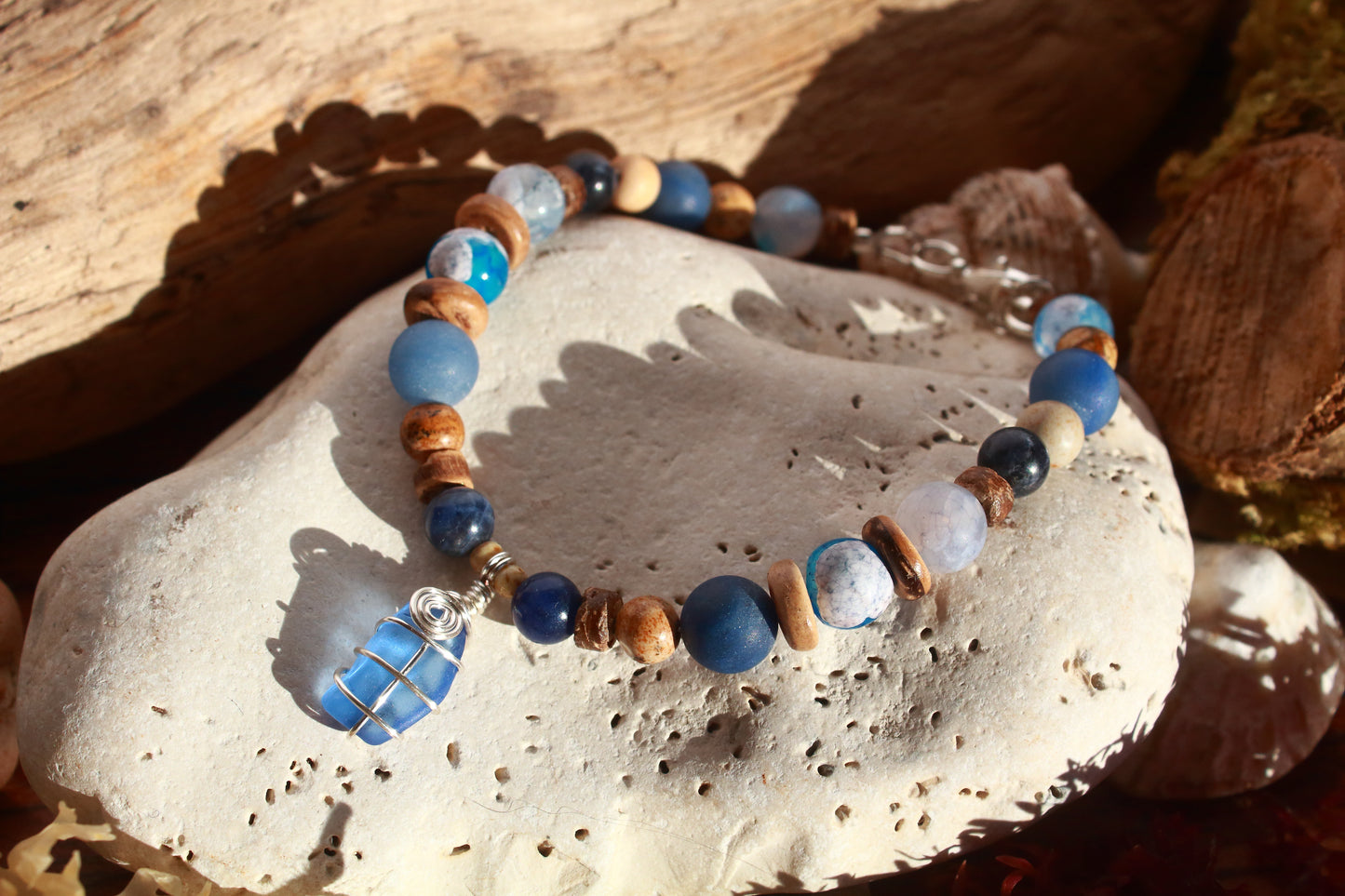 Ocean & Beach Blue Irish Sea Glass Beaded Bracelet