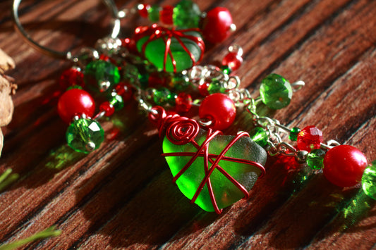 Christmas Sea Glass Bag Charm