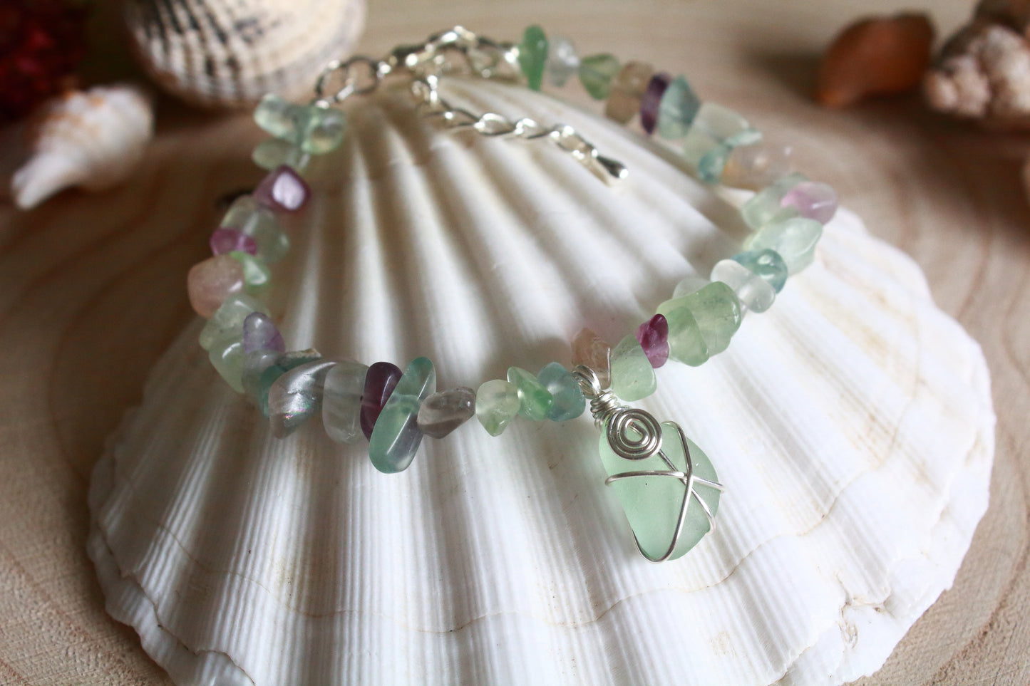 Rainbow Fluorite Irish Sea Glass Bracelet