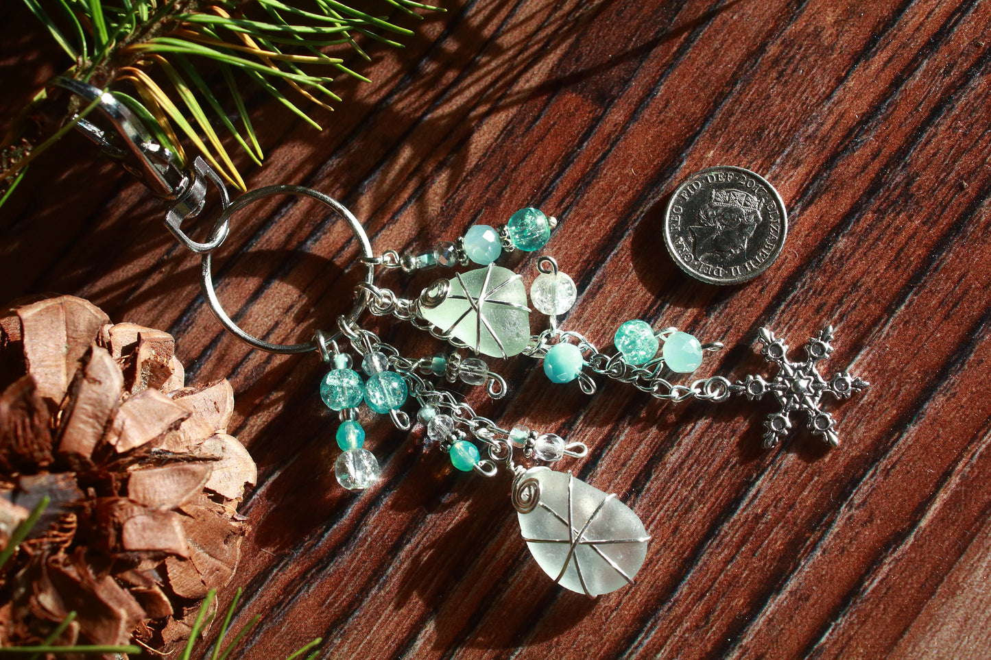 Winter Ice Crystal Sea Glass Bag Charm