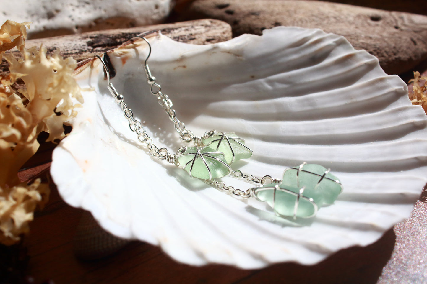 Seafoam Sea Glass Drop Earrings