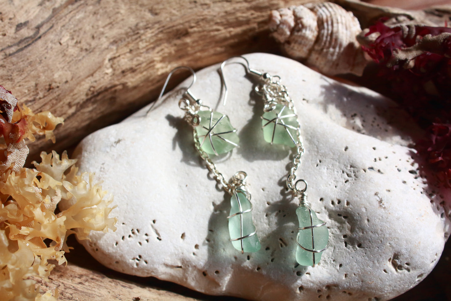 Seafoam Sea Glass Drop Earrings