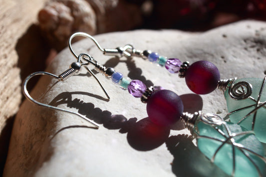 Purple Agate Sea Glass Earrings
