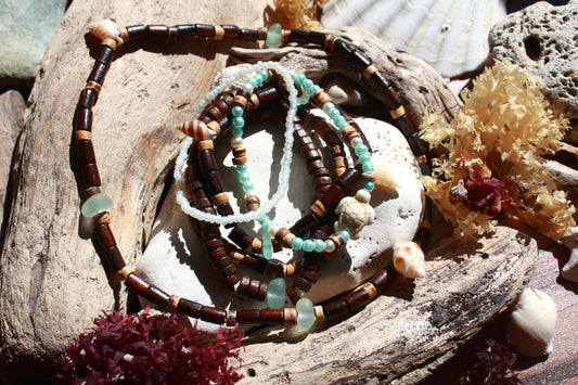 Beaded Sea Glass Stacker Bracelet and Necklace Set