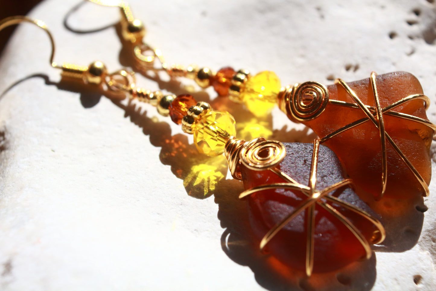Sunflower Inspired Sea Glass Earrings