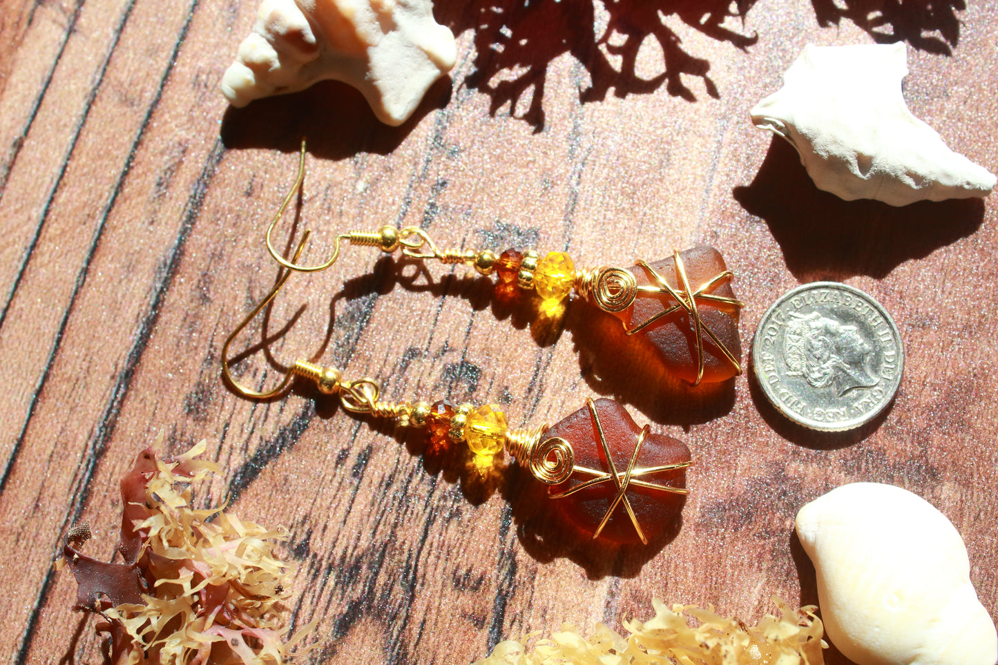 Sunflower Inspired Sea Glass Earrings