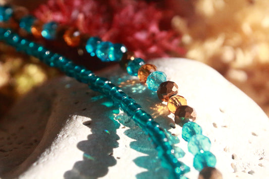 Teal & Brown Irish Sea Glass Beaded Choker