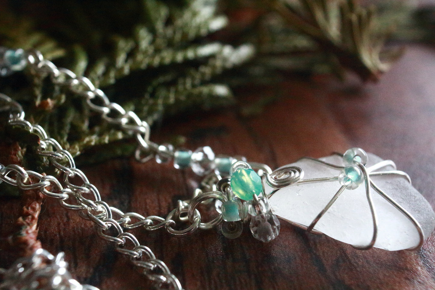 Winter Ice Crystal Sea Glass Necklace