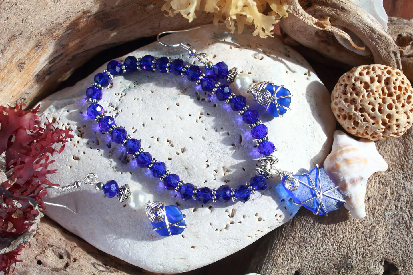 Cobalt Blue Crystal Sea Glass Set