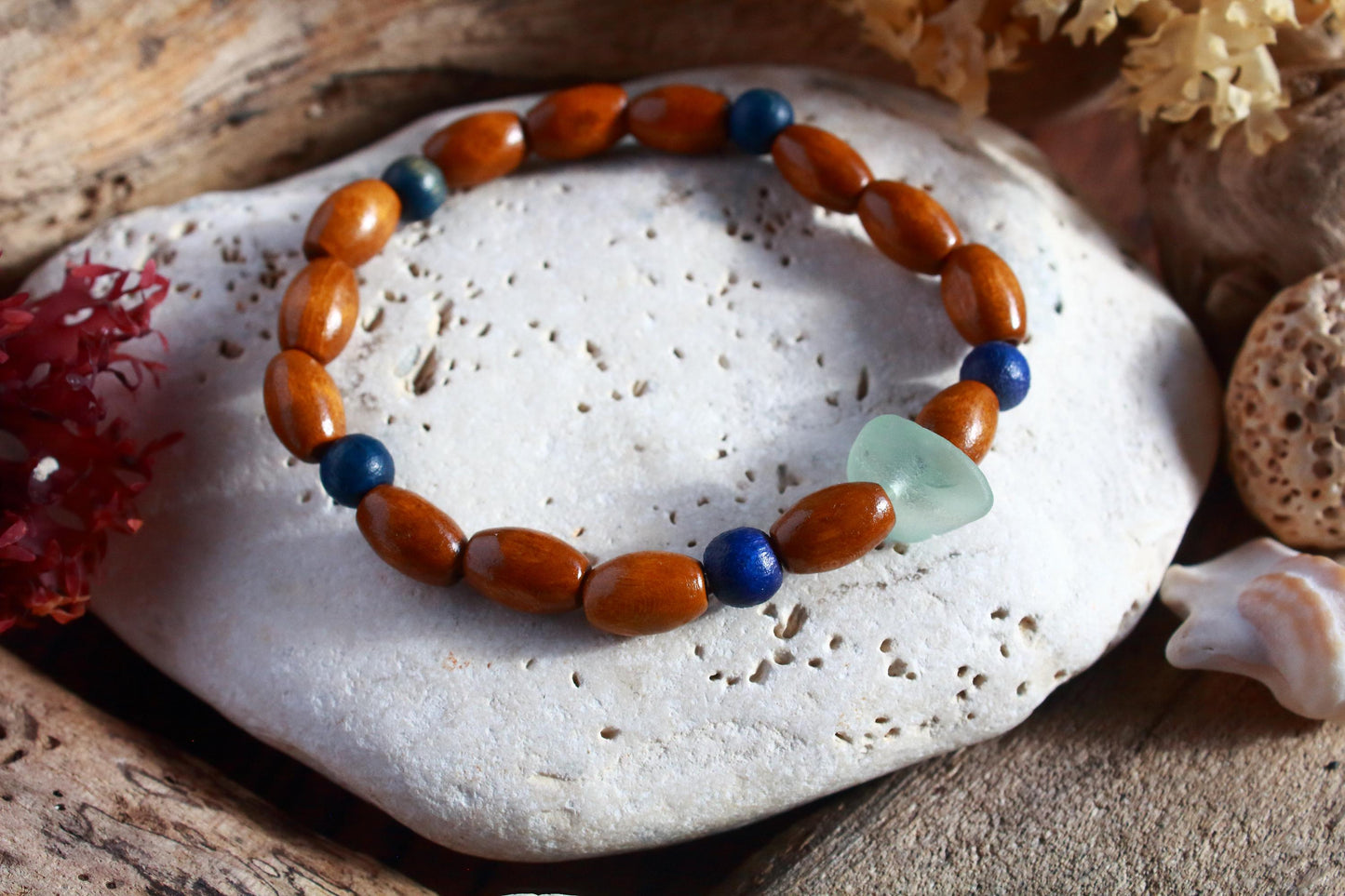 Seafoam Wooden Surf Collection Beaded Bracelet