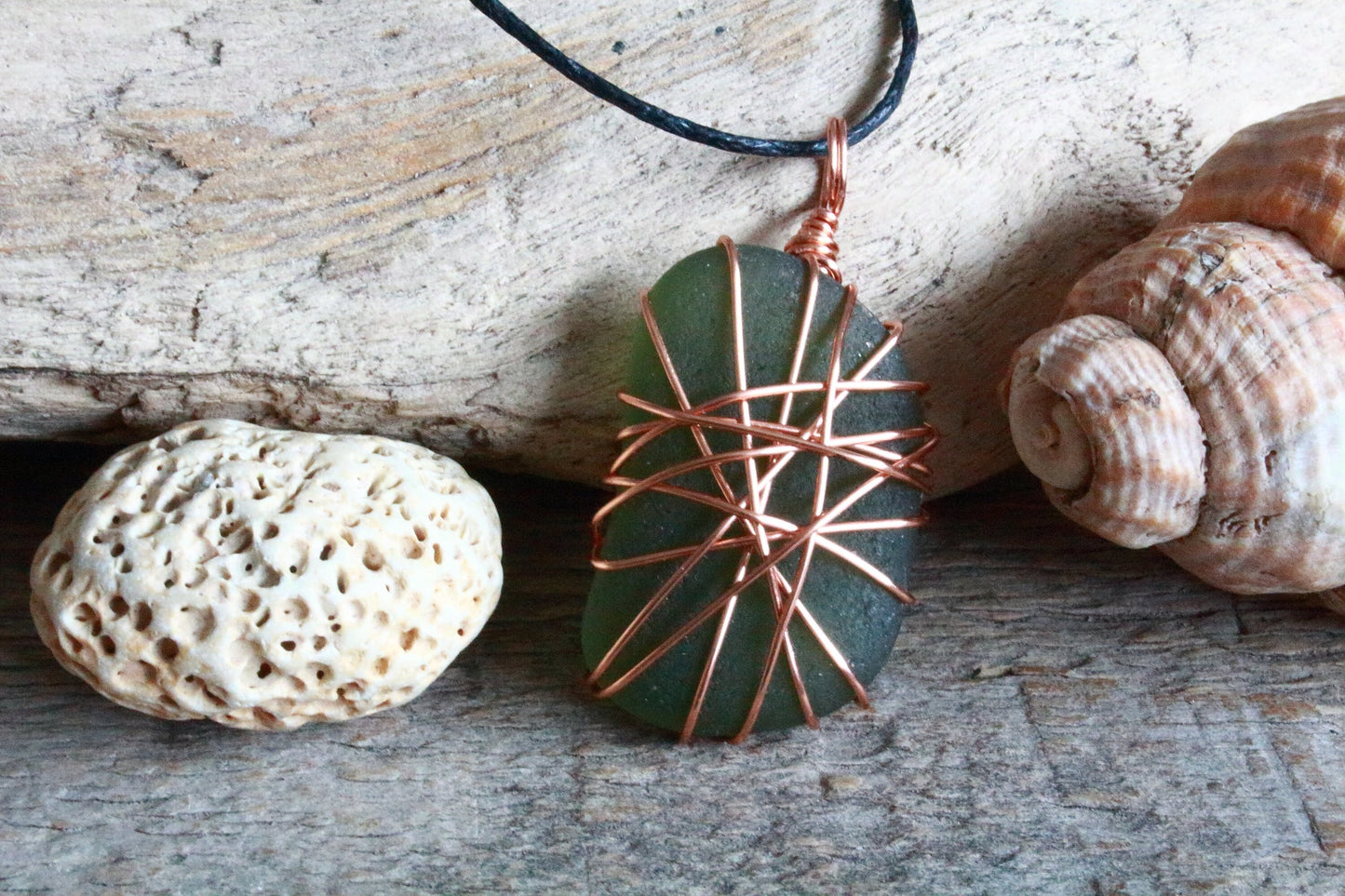 Copper Wire Green Sea Glass Pendant