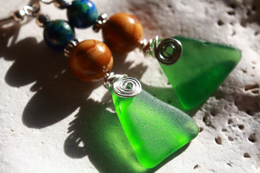 Kelly Green Sea Glass Earrings