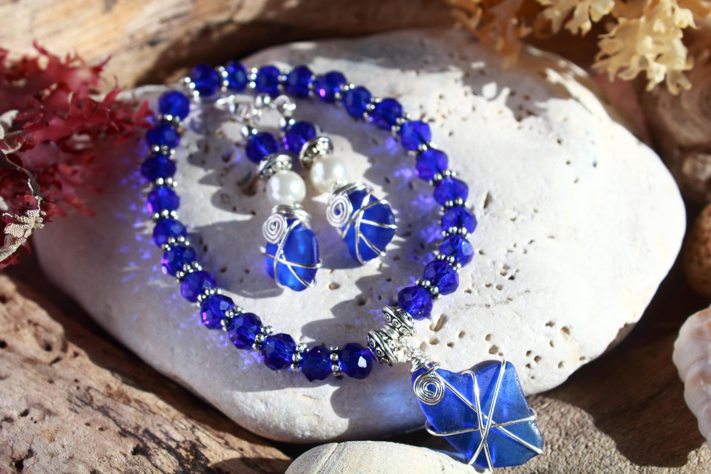 Cobalt Blue Crystal Sea Glass Set