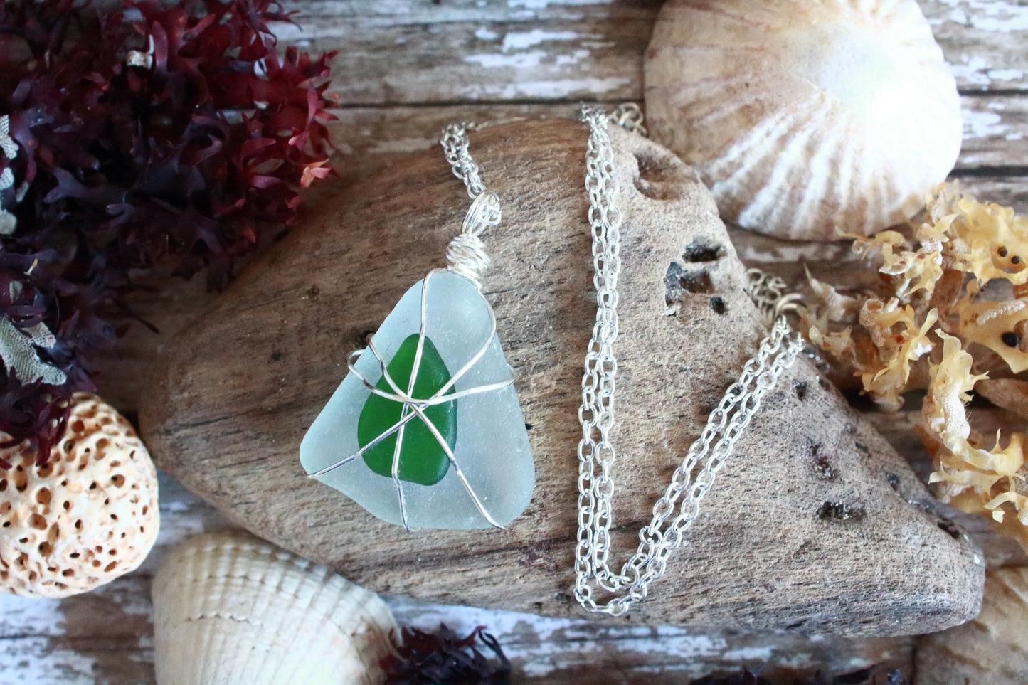 Dual Glass Wire Wrap Pendant