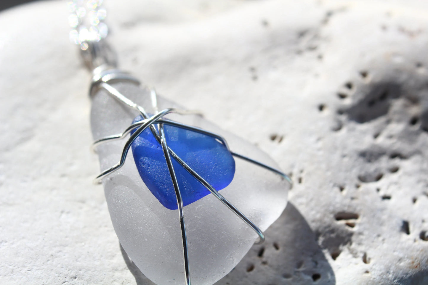 Dual Glass Wire Wrap Pendant