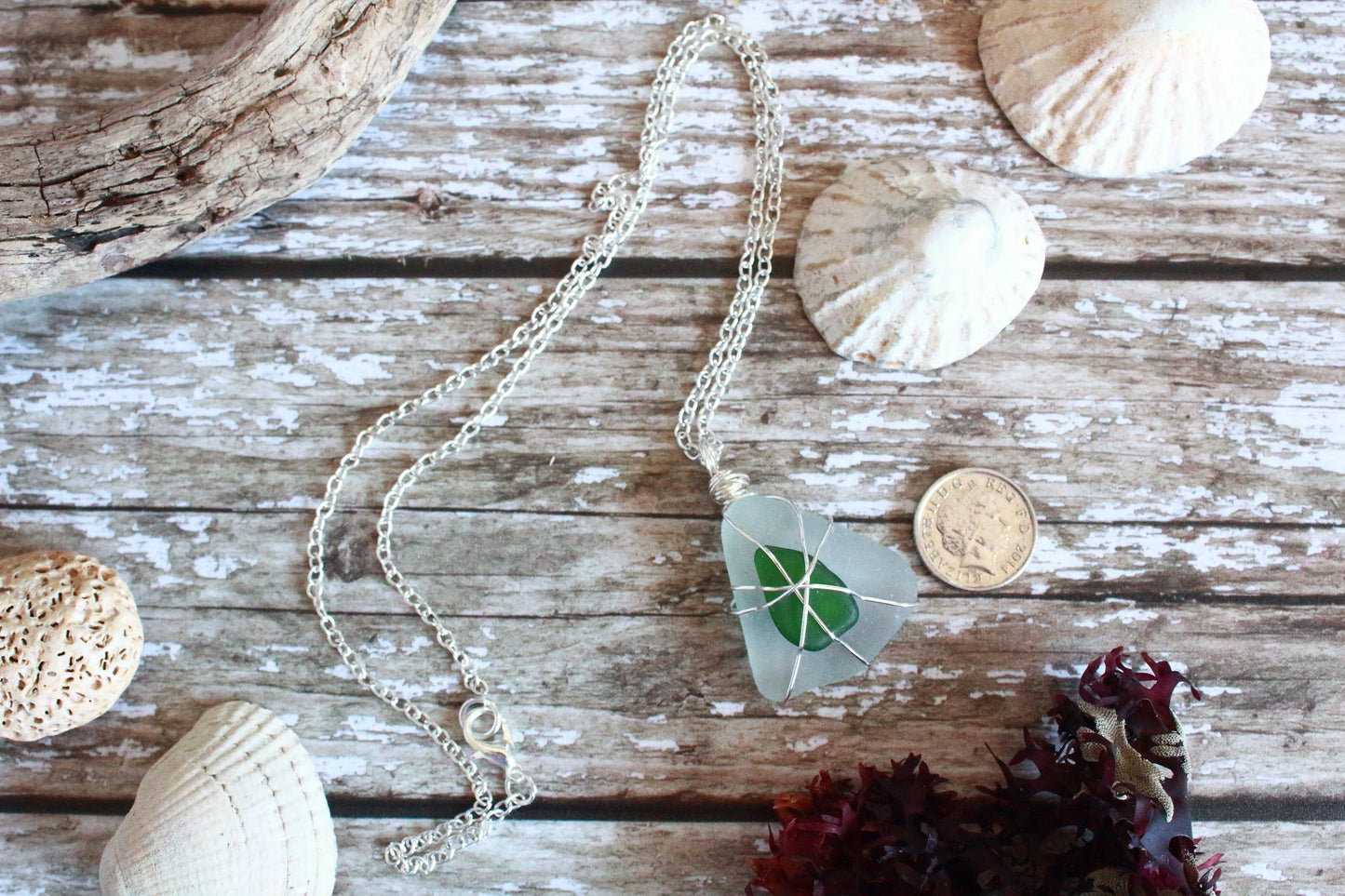 Dual Glass Wire Wrap Pendant