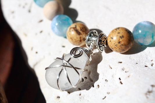 Ocean Inspired Stone & Sea Glass Bangle