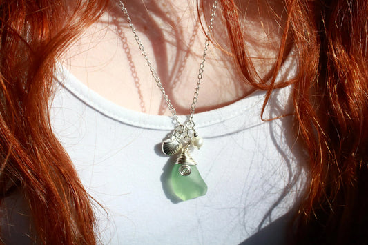 Seafoam Silver Shell Pearl Pendant