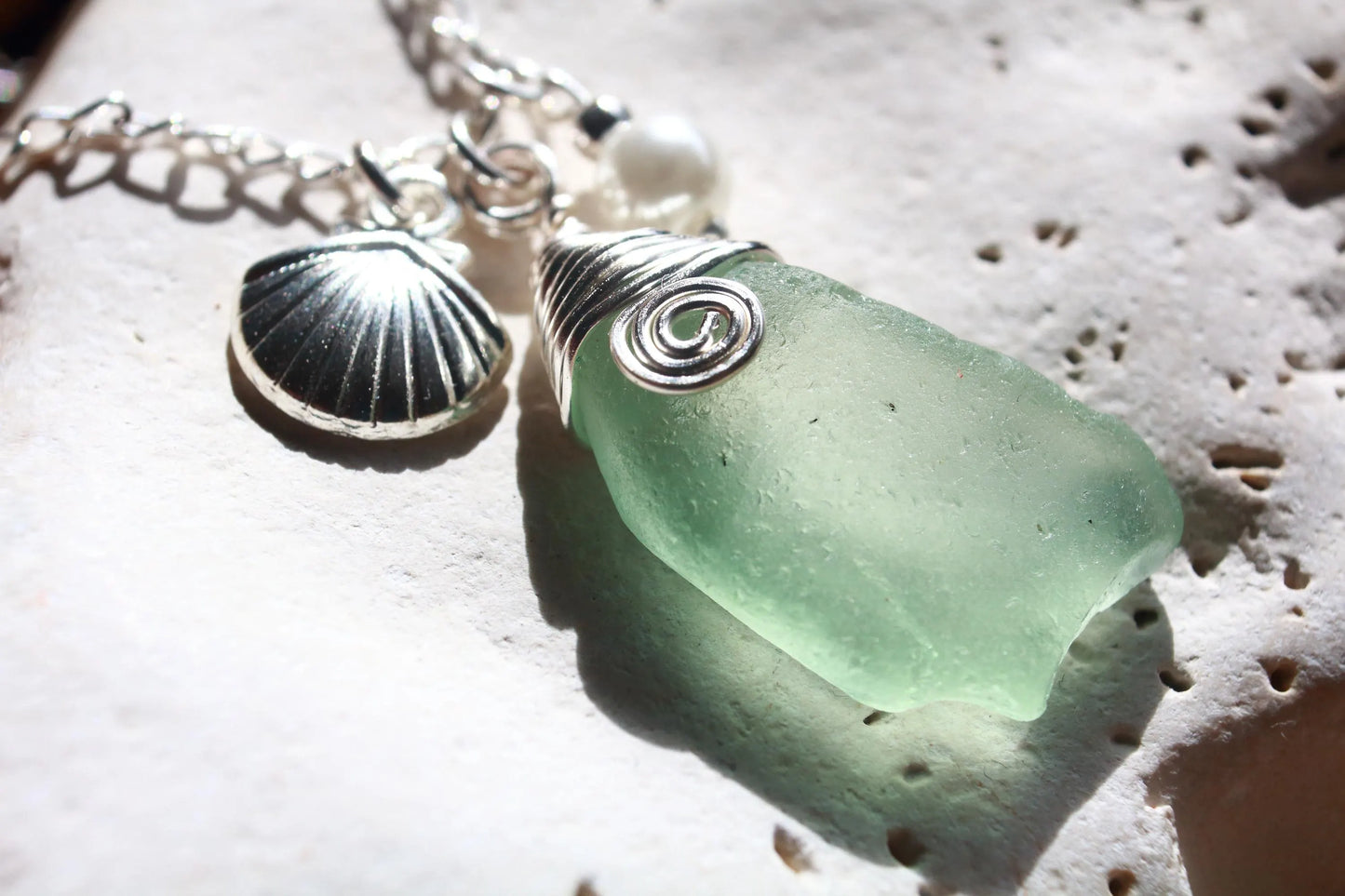 Seafoam Silver Shell Pearl Pendant