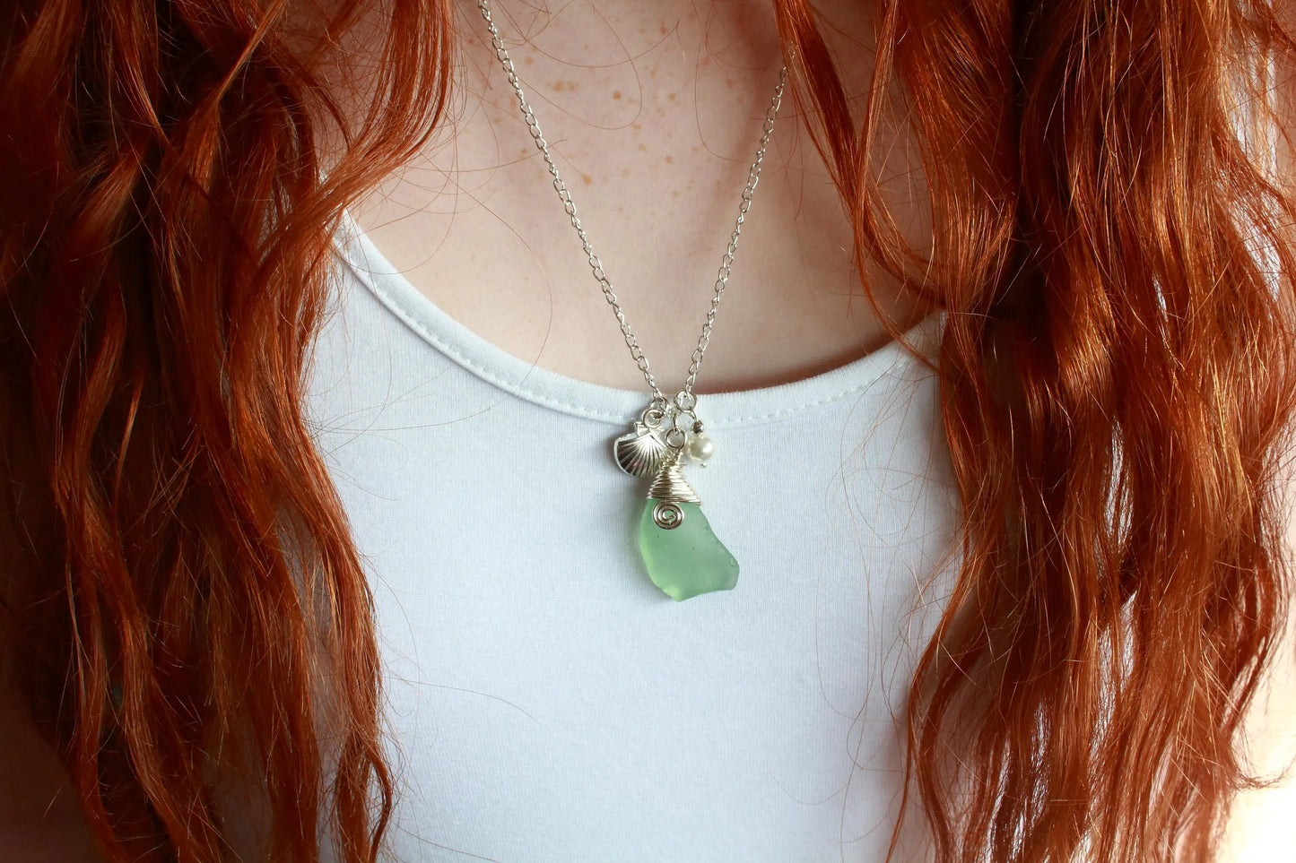 Seafoam Silver Shell Pearl Pendant