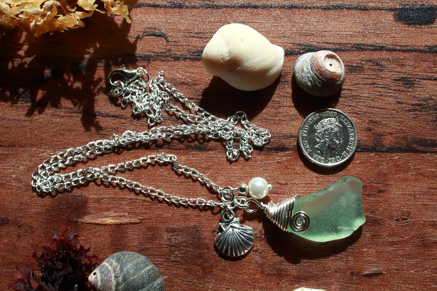 Seafoam Silver Shell Pearl Pendant