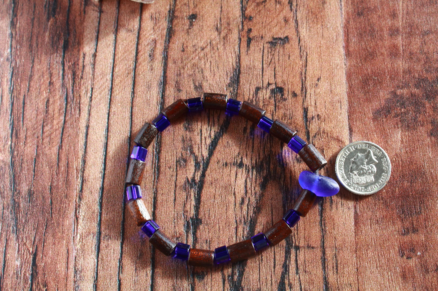 Cobalt Blue Beaded Wooden Bangle