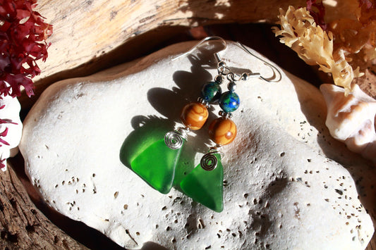 Kelly Green Sea Glass Earrings