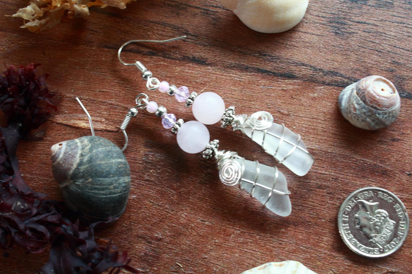 Rose Quartz Sea Glass Earrings