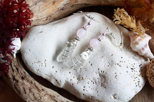 Rose Quartz Sea Glass Earrings