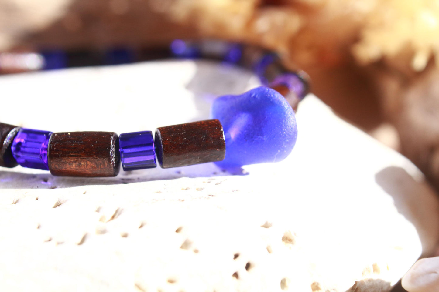 Cobalt Blue Beaded Wooden Bangle