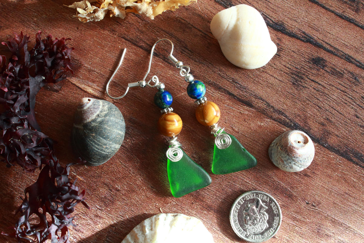 Kelly Green Sea Glass Earrings