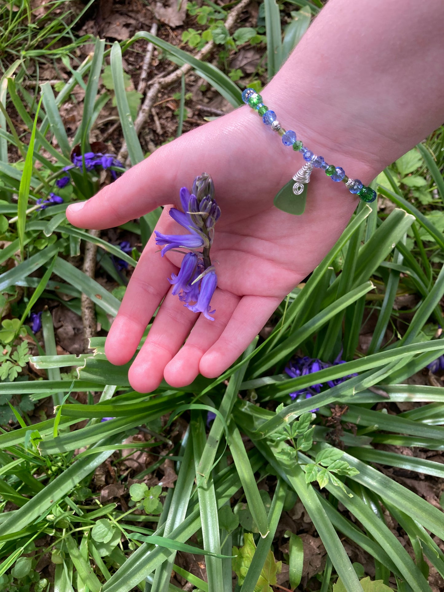 Green and Blue Sea Glass Bracelet & Earring Set, Bluebell Inspired Jewellery Set