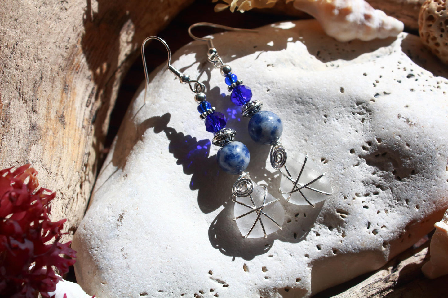 Frosted White Sea Glass Earrings