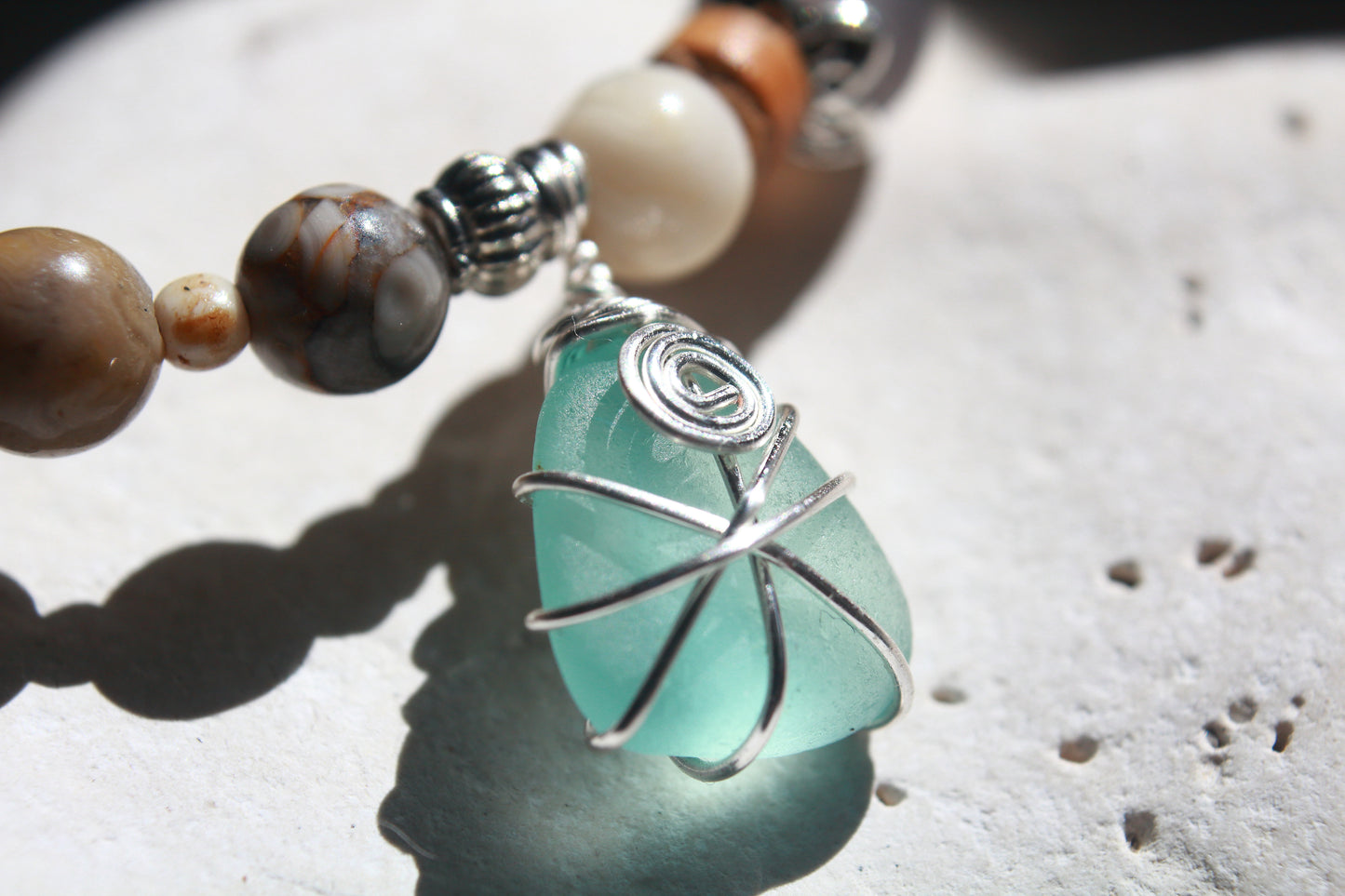 Ocean & Beach Blue Irish Sea Glass Beaded Bracelet